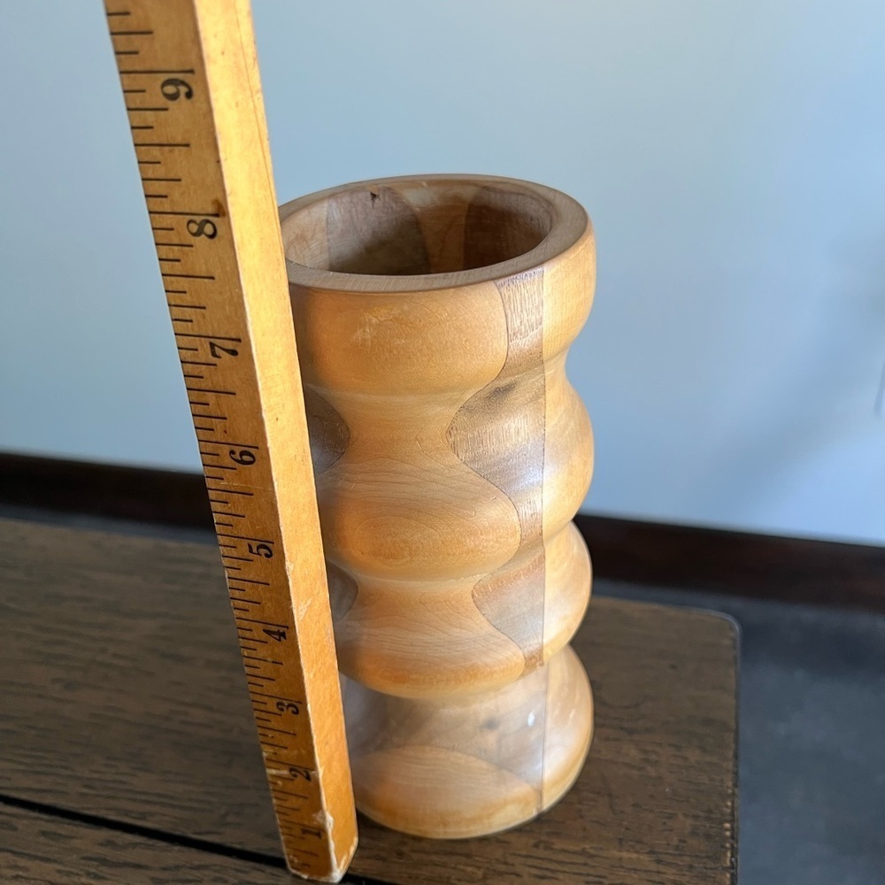 Turned Wood Candleholder Chunky Vintage 1970s Rustic Wooden Lodge Beach Style - Picture 8 of 10
